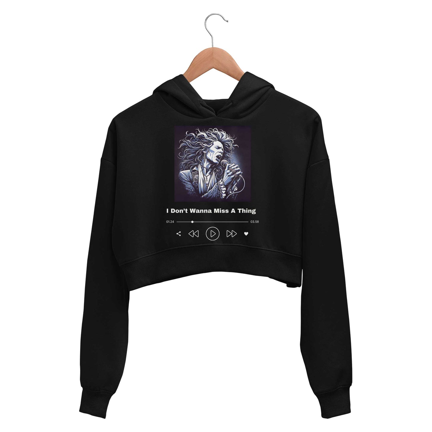 aerosmith don't wanna miss a thing crop hoodie hooded sweatshirt upper winterwear music band buy online india the banyan tee tbt men women girls boys unisex black