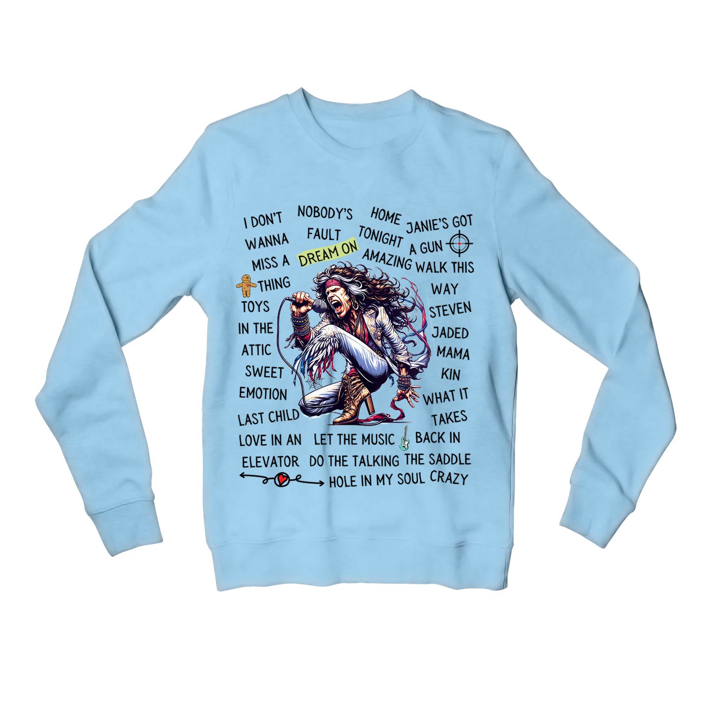 aerosmith song story sweatshirt upper winterwear music band buy online india the banyan tee tbt men women girls boys unisex baby blue