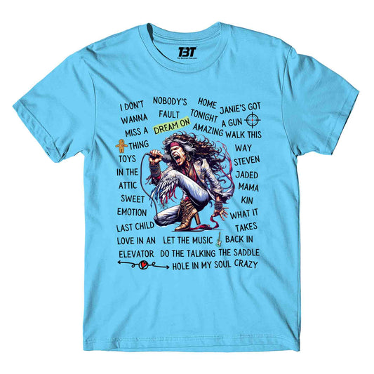 aerosmith song story t-shirt music band buy online india the banyan tee tbt men women girls boys unisex sky blue