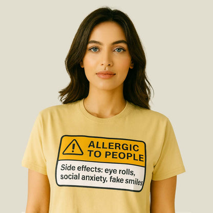 graphic allergic to people t-shirt printed graphic stylish buy online india the banyan tee tbt men women girls boys unisex beige 