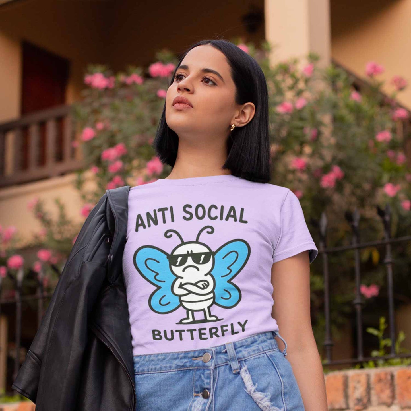 graphic anti social butterfly t-shirt printed graphic stylish buy online india the banyan tee tbt men women girls boys unisex lavender 