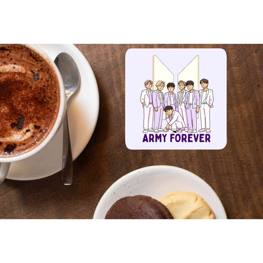 bts army forever coasters wooden table cups indian music band buy online india the banyan tee tbt men women girls boys unisex  