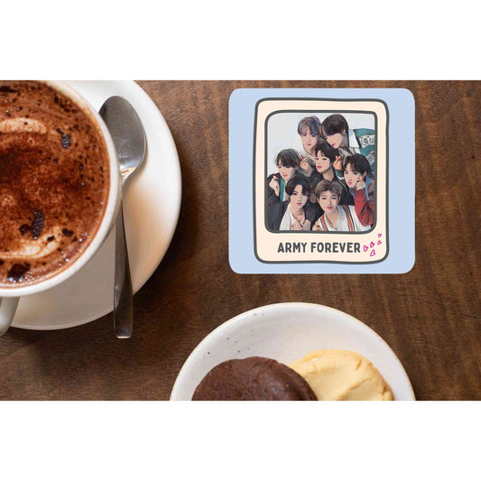 bts army forever coasters wooden table cups indian music band buy online india the banyan tee tbt men women girls boys unisex  