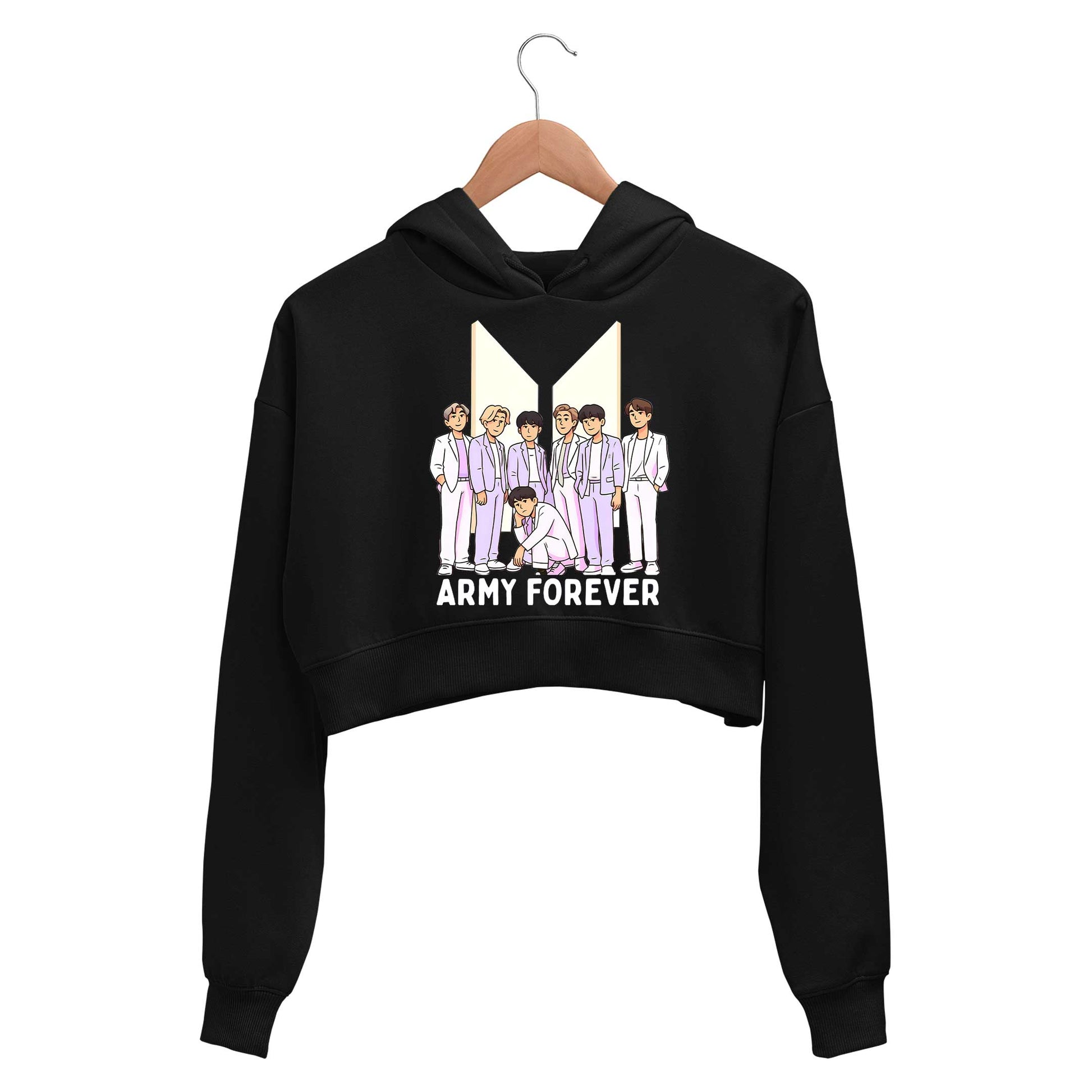 bts army forever crop hoodie hooded sweatshirt upper winterwear music band buy online india the banyan tee tbt men women girls boys unisex black