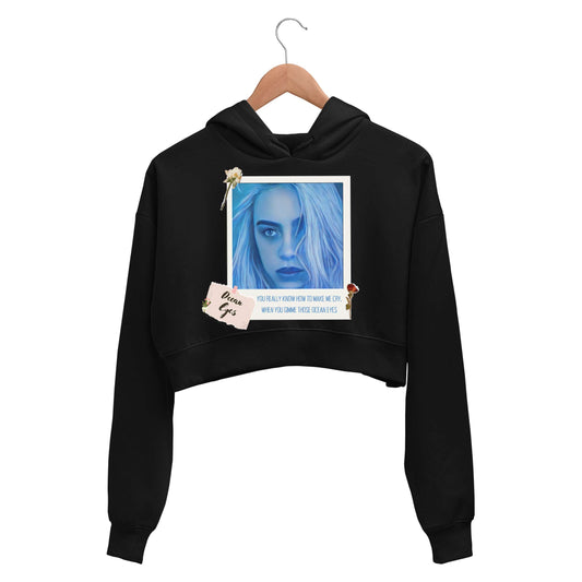 billie eilish ocean eyes crop hoodie hooded sweatshirt upper winterwear music band buy online india the banyan tee tbt men women girls boys unisex black