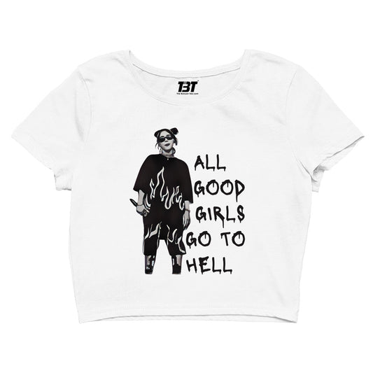 billie eilish all the good girls go to hell crop top music band buy online india the banyan tee tbt men women girls boys unisex white