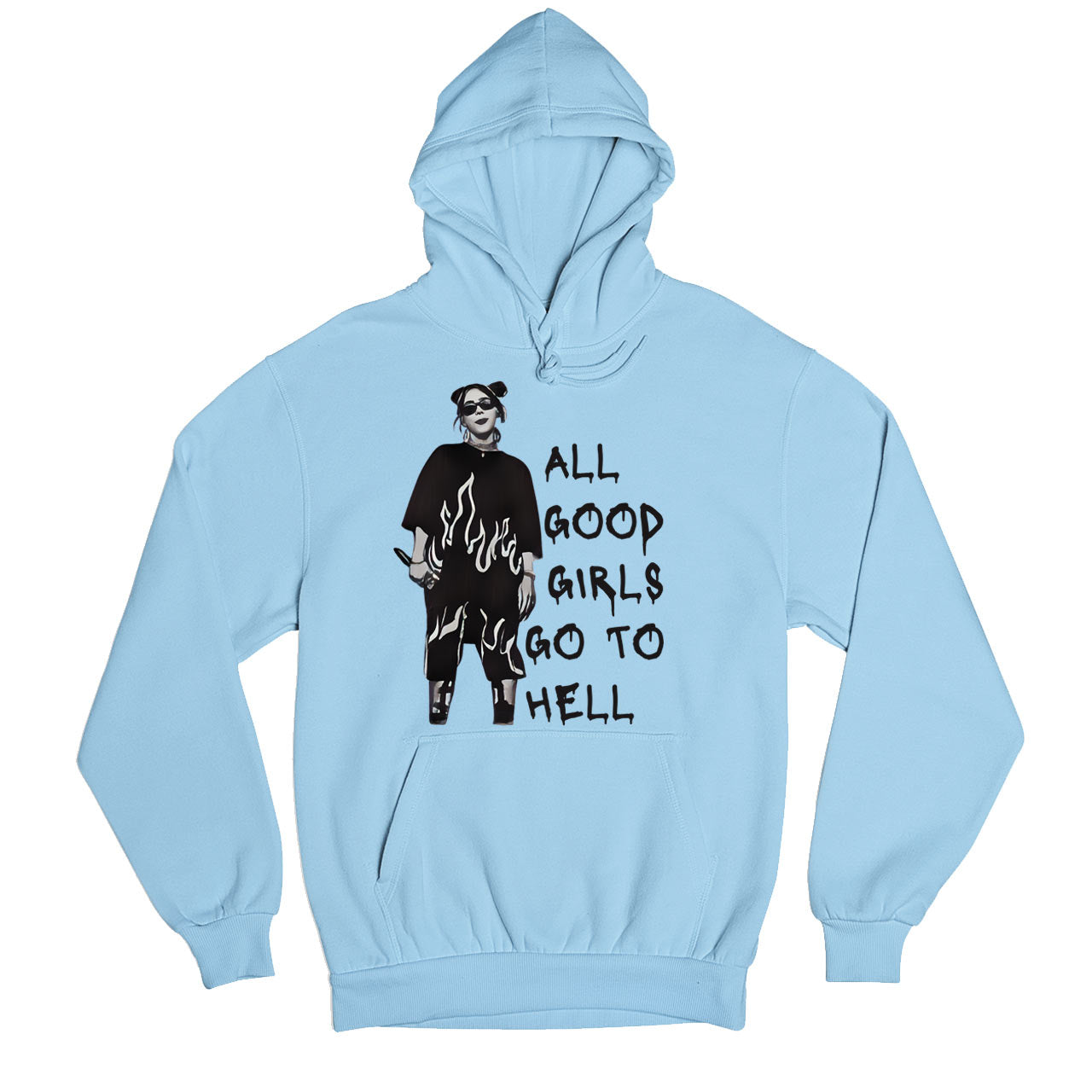 billie eilish all the good girls go to hell hoodie hooded sweatshirt winterwear music band buy online india the banyan tee tbt men women girls boys unisex baby blue