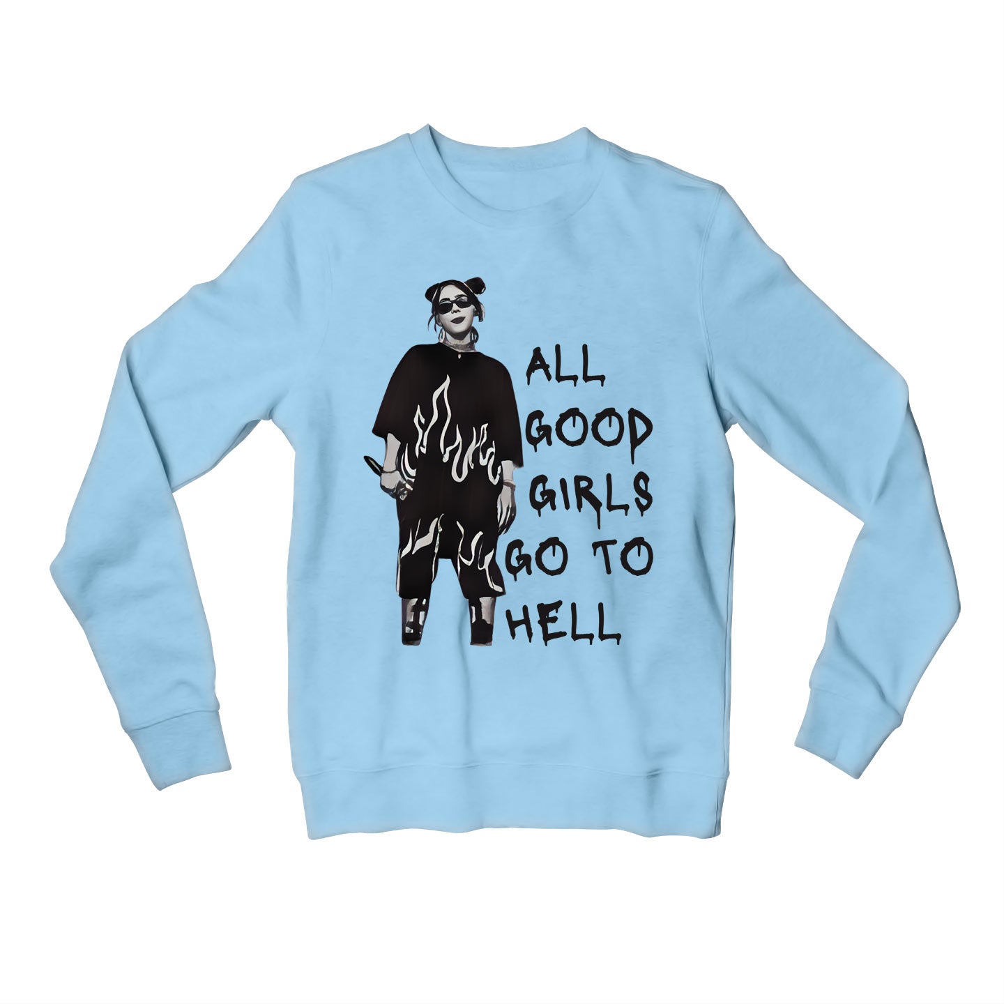 billie eilish all the good girls go to hell sweatshirt upper winterwear music band buy online india the banyan tee tbt men women girls boys unisex baby blue