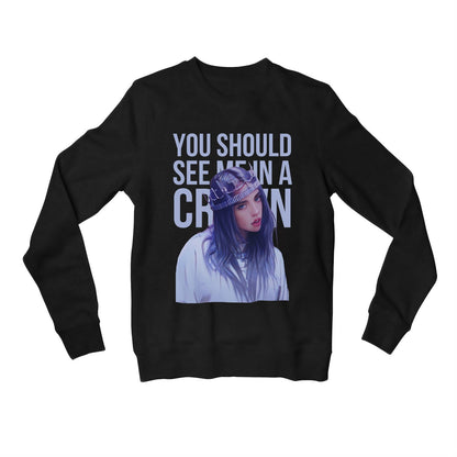 billie eilish you should see me in a crown sweatshirt upper winterwear music band buy online india the banyan tee tbt men women girls boys unisex black