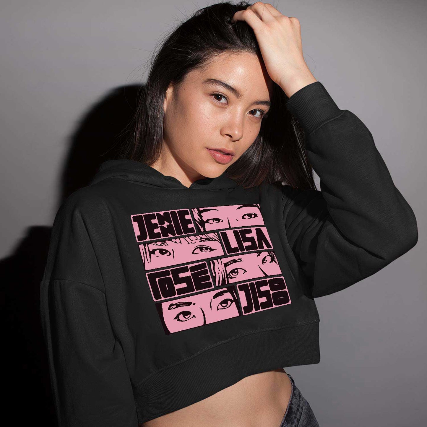 black pink jennie lisa rose jisoo crop hoodie hooded sweatshirt upper winterwear music band buy online india the banyan tee tbt men women girls boys unisex black song k pop jennie lisa jisoo rose