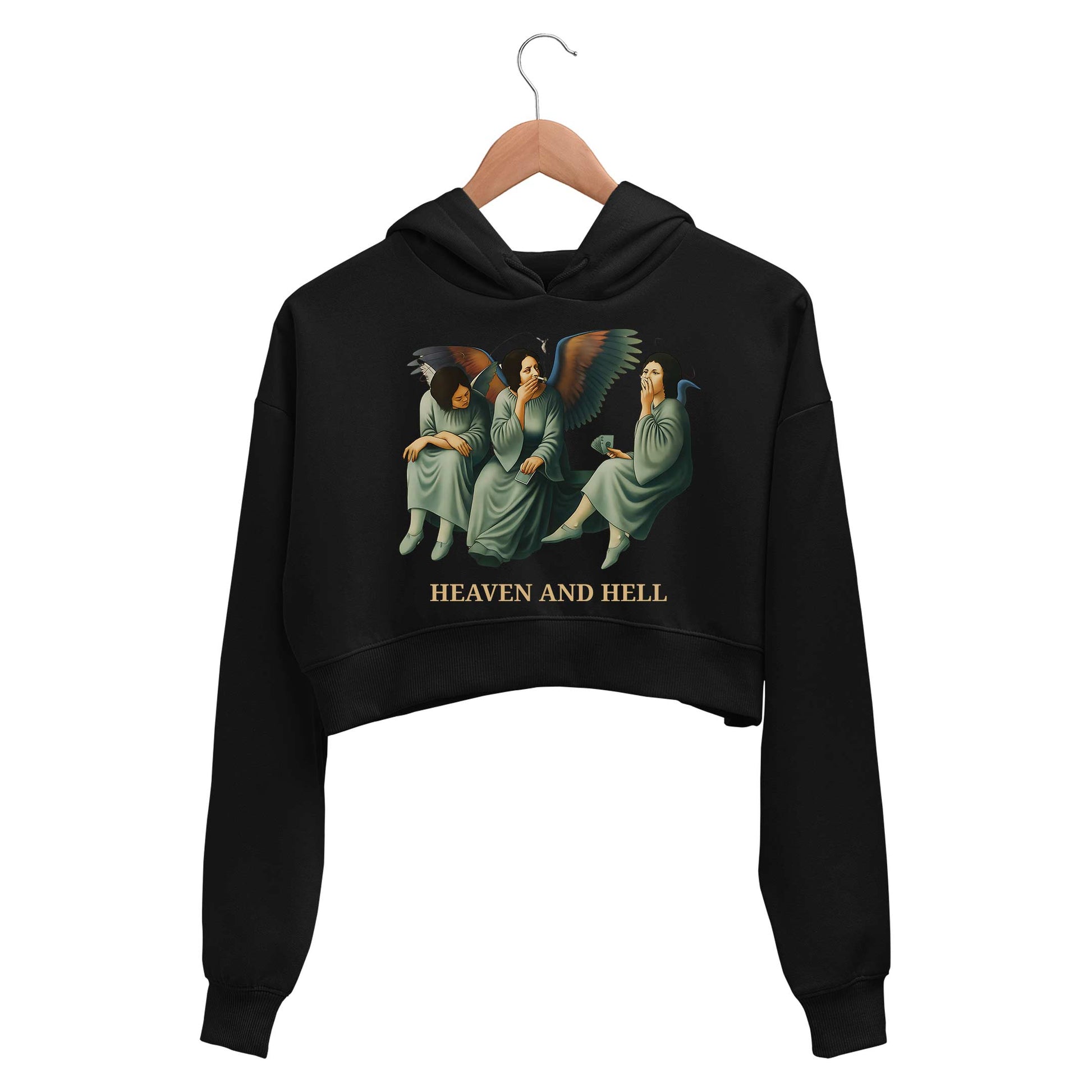 black sabbath heaven and hell crop hoodie hooded sweatshirt upper winterwear music band buy online india the banyan tee tbt men women girls boys unisex black