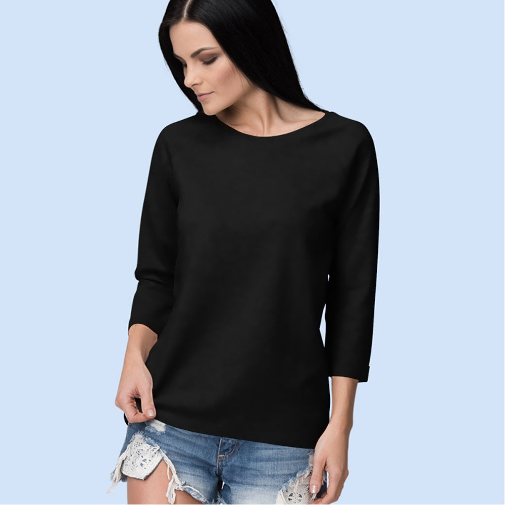 Plain Black 3/4th Sleeve T-Shirt