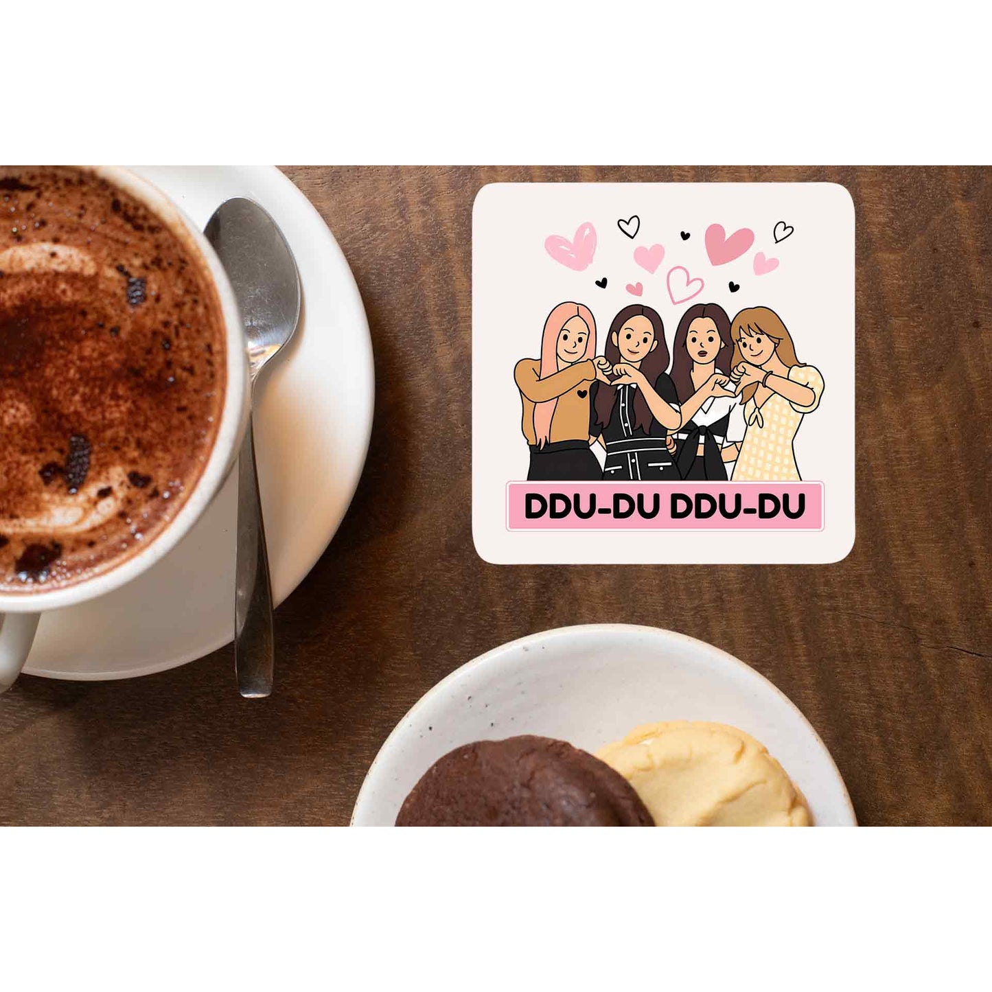black pink ddu du ddu du du coasters wooden table cups indian music band buy online india the banyan tee tbt men women girls boys unisex  song k pop jennie lisa jisoo rose