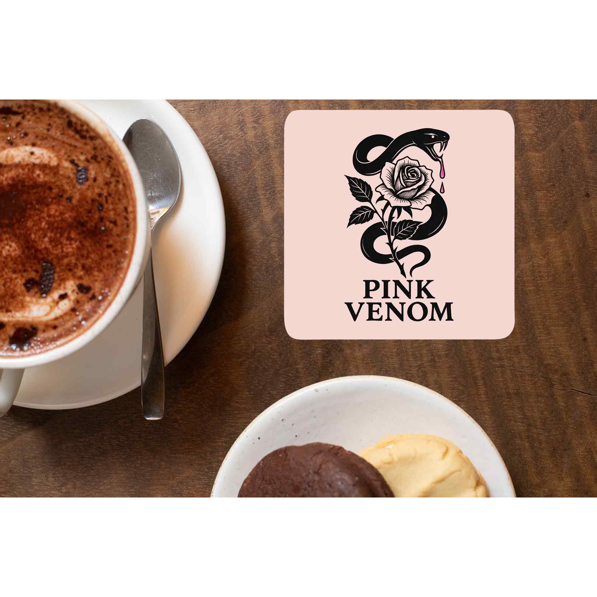 black pink pink venom coasters wooden table cups indian music band buy online india the banyan tee tbt men women girls boys unisex  