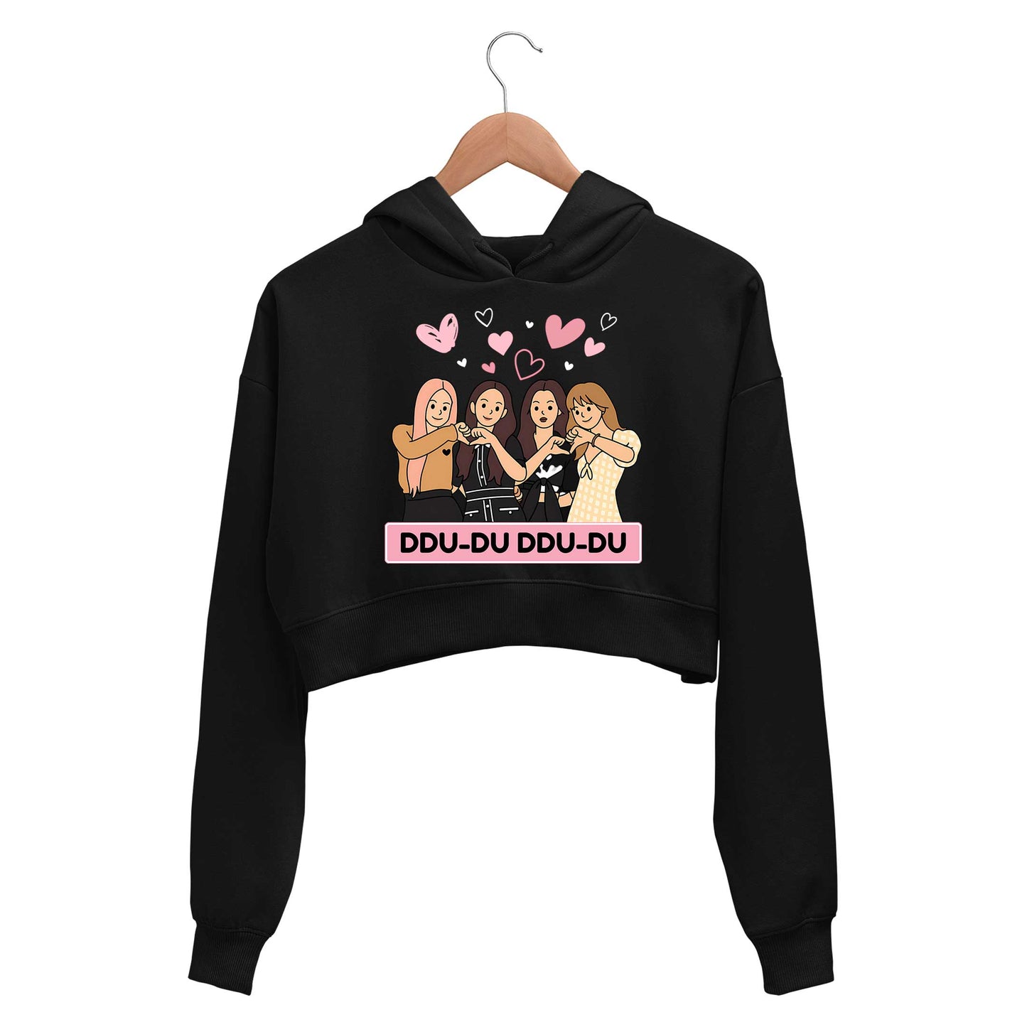 black pink ddu du ddu du du  crop hoodie hooded sweatshirt upper winterwear music band buy online india the banyan tee tbt men women girls boys unisex black song k pop jennie lisa jisoo rose