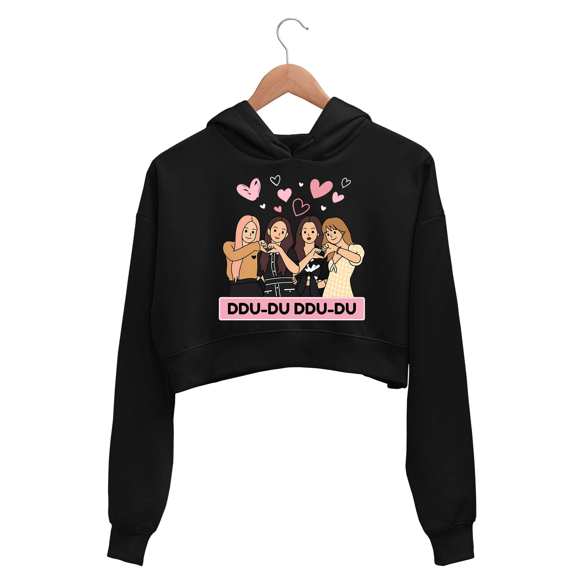 black pink ddu du ddu du du  crop hoodie hooded sweatshirt upper winterwear music band buy online india the banyan tee tbt men women girls boys unisex black song k pop jennie lisa jisoo rose