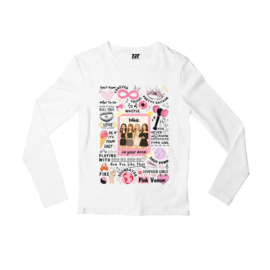 black pink blink full sleeves long sleeves music band buy online india the banyan tee tbt men women girls boys unisex white song k pop jennie lisa jisoo rose