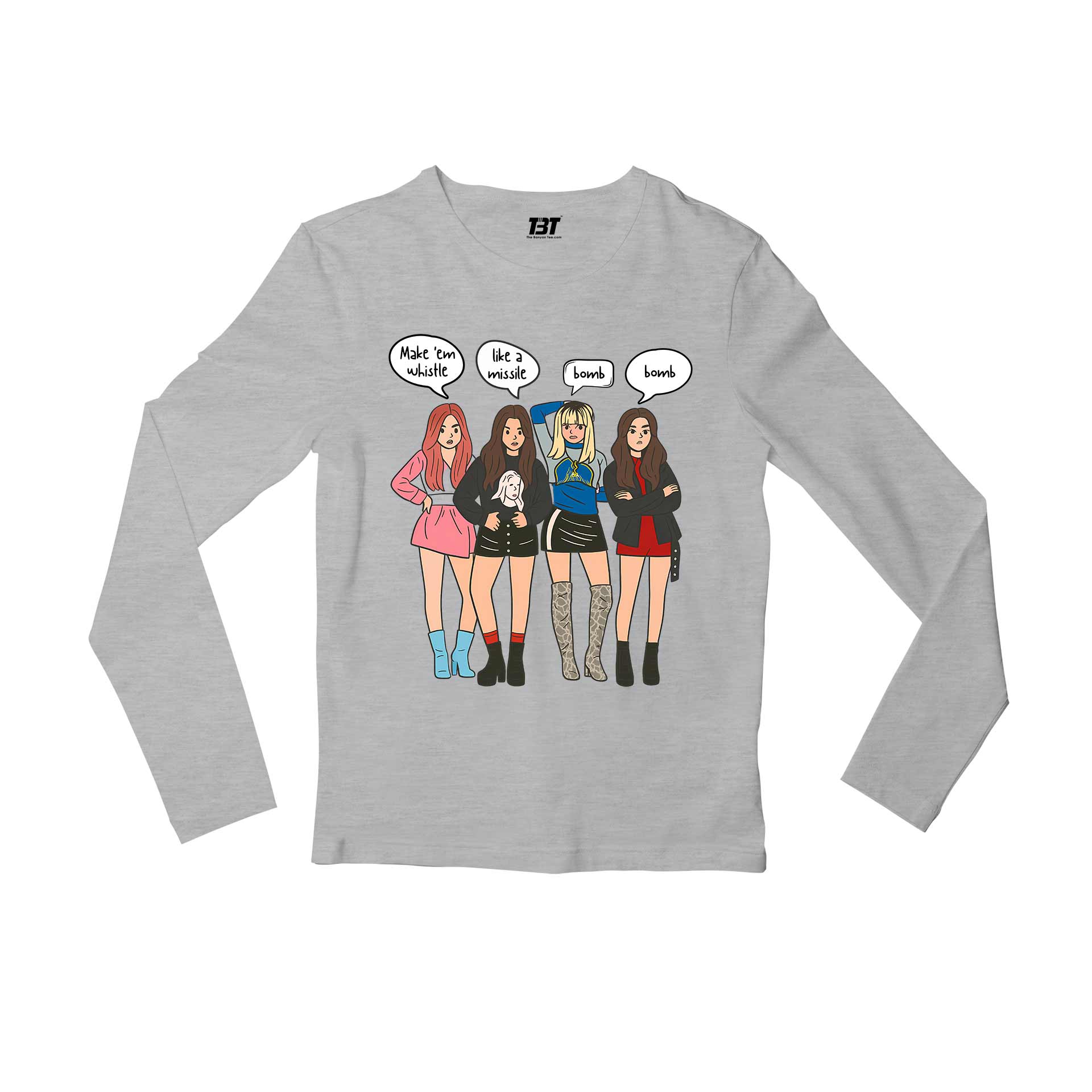 black pink whistle full sleeves long sleeves music band buy online india the banyan tee tbt men women girls boys unisex gray song k pop jennie lisa jisoo rose