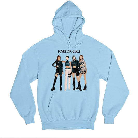 black pink lovesick girls hoodie hooded sweatshirt winterwear music band buy online india the banyan tee tbt men women girls boys unisex baby blue song k pop jennie lisa jisoo rose