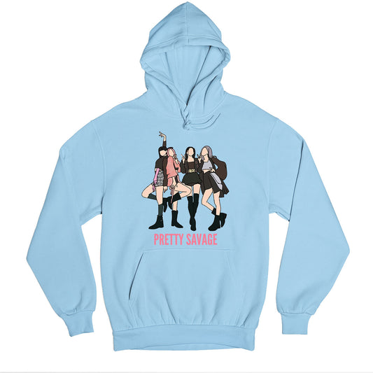 black pink pretty savage hoodie hooded sweatshirt winterwear music band buy online india the banyan tee tbt men women girls boys unisex baby blue song k pop jennie lisa jisoo rose