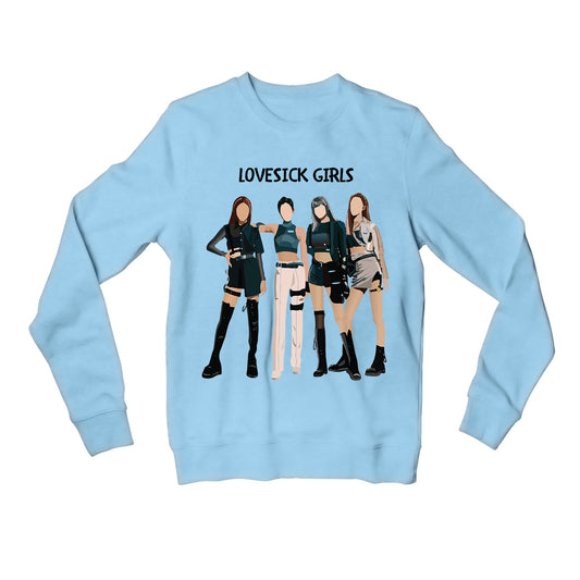 black pink lovesick girls sweatshirt upper winterwear music band buy online india the banyan tee tbt men women girls boys unisex baby blue song k pop jennie lisa jisoo rose