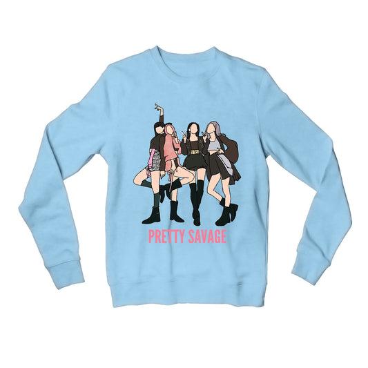 black pink pretty savage sweatshirt upper winterwear music band buy online india the banyan tee tbt men women girls boys unisex baby blue song k pop jennie lisa jisoo rose