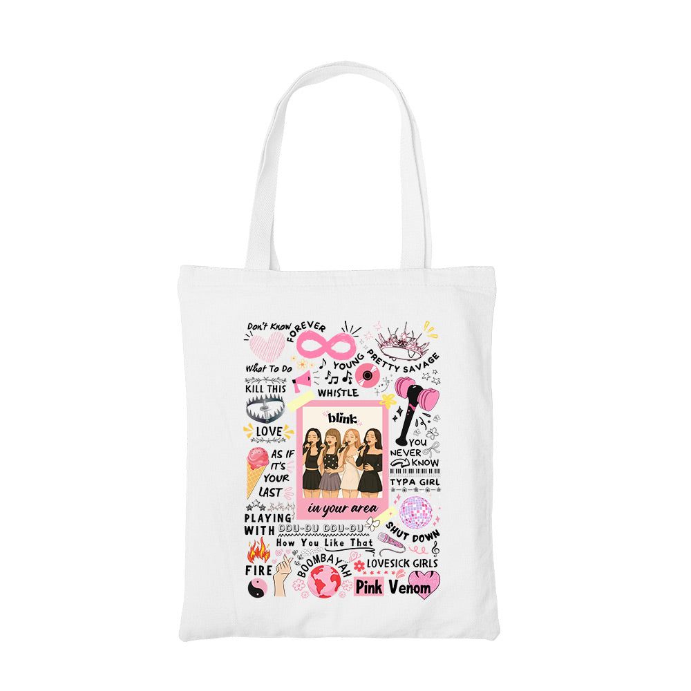 black pink blink tote bag hand printed cotton women men unisex