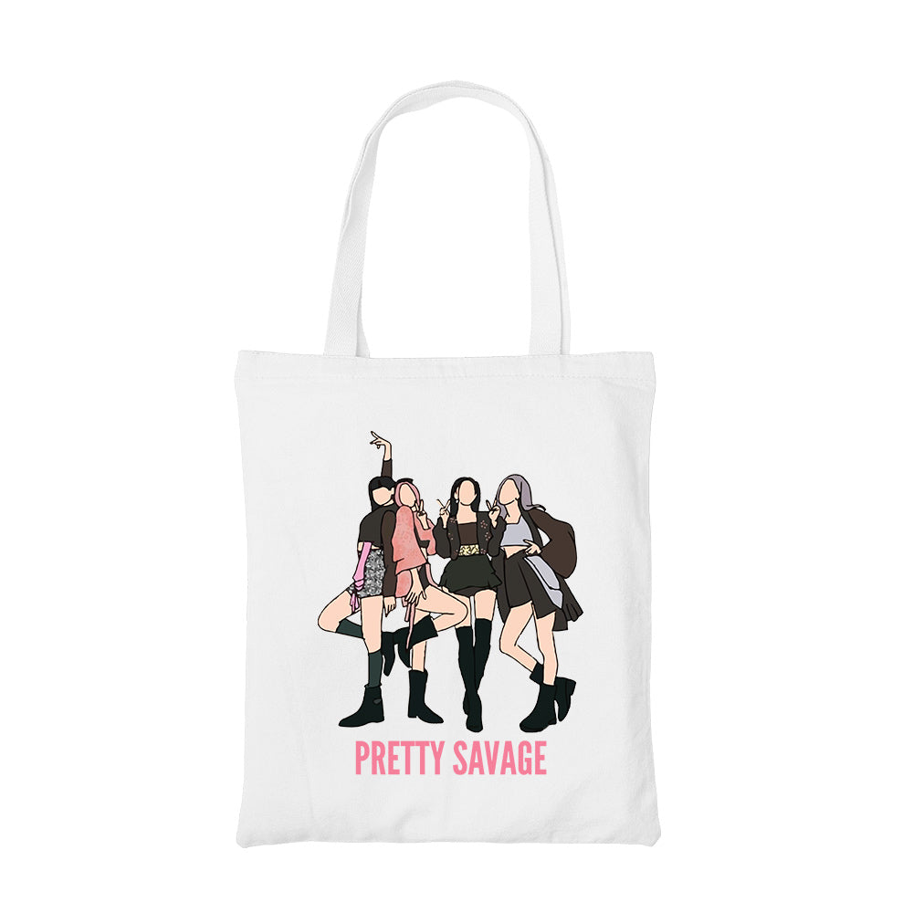 black pink pretty savage tote bag hand printed cotton women men unisex