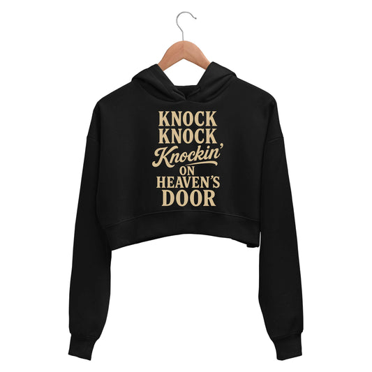 bob dylan knockin' on heaven's door crop hoodie hooded sweatshirt upper winterwear music band buy online india the banyan tee tbt men women girls boys unisex black