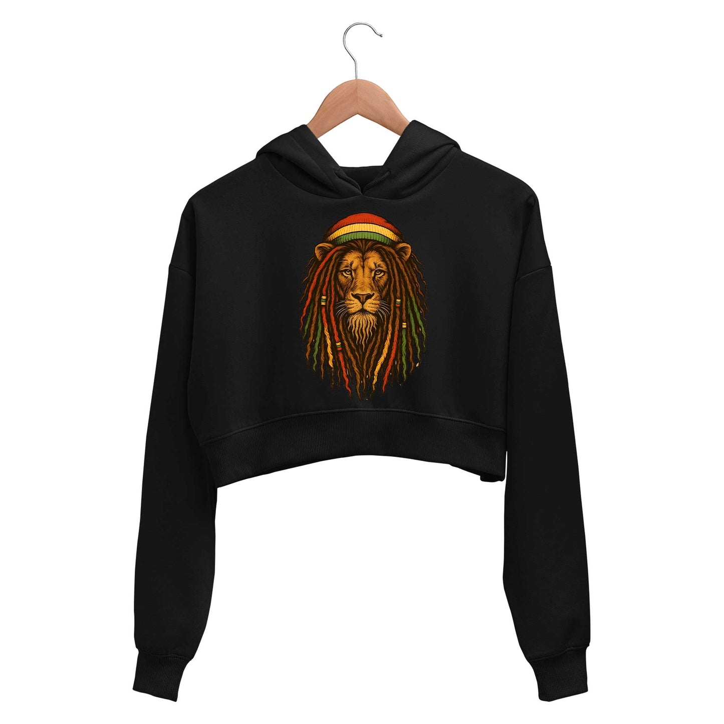 bob marley rasta lion crop hoodie hooded sweatshirt upper winterwear music band buy online india the banyan tee tbt men women girls boys unisex black