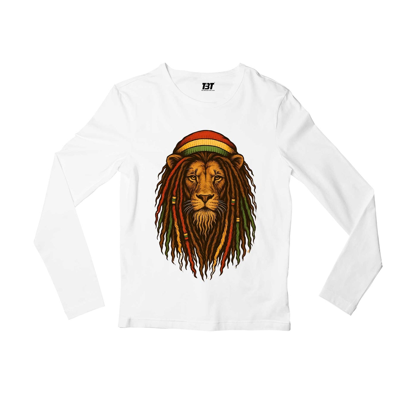 bob marley rasta lion full sleeves long sleeves music band buy online india the banyan tee tbt men women girls boys unisex white