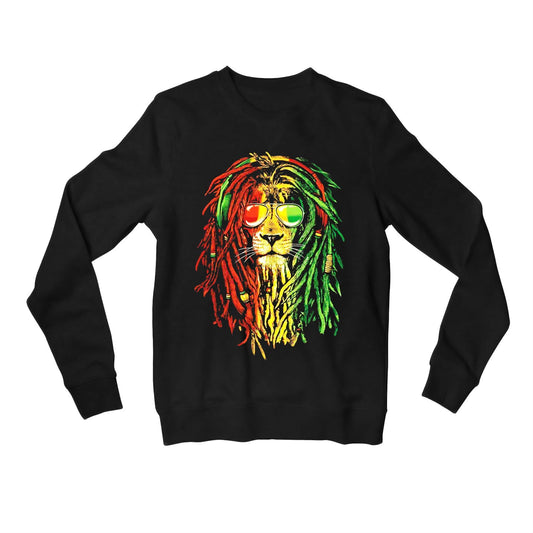 bob marley rasta lion sweatshirt upper winterwear music band buy online india the banyan tee tbt men women girls boys unisex black