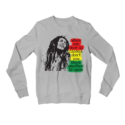 bob marley when one door is closed sweatshirt upper winterwear music band buy online india the banyan tee tbt men women girls boys unisex gray