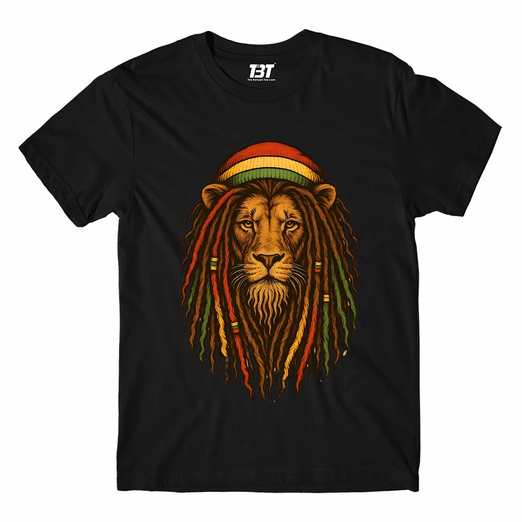 bob marley rasta lion t-shirt music band buy online india the banyan tee tbt men women girls boys unisex black