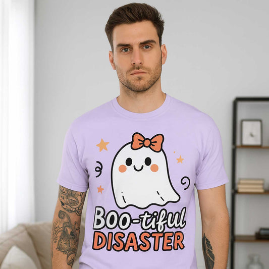 graphic boo-tiful disaster t-shirt printed graphic stylish buy online india the banyan tee tbt men women girls boys unisex lavender 