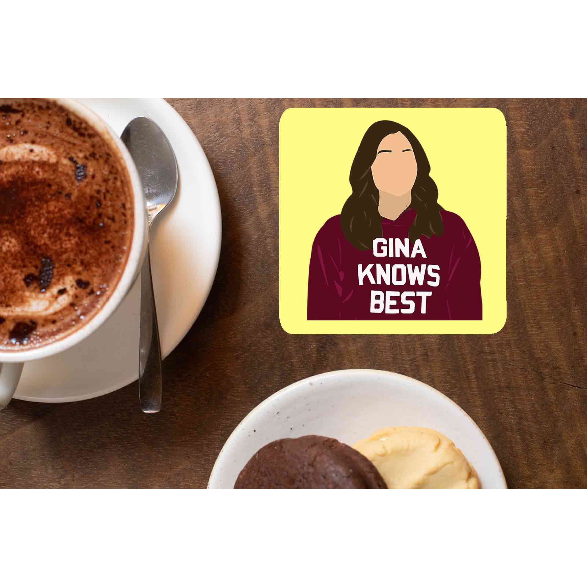 brooklyn nine-nine gina knows best coasters wooden table cups indian buy online india the banyan tee tbt men women girls boys unisex  detective jake peralta terry charles boyle gina linetti andy samberg merchandise clothing acceessories