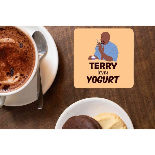 brooklyn nine-nine terry loves yogurt coasters wooden table cups indian buy online india the banyan tee tbt men women girls boys unisex  detective jake peralta terry charles boyle gina linetti andy samberg merchandise clothing acceessories