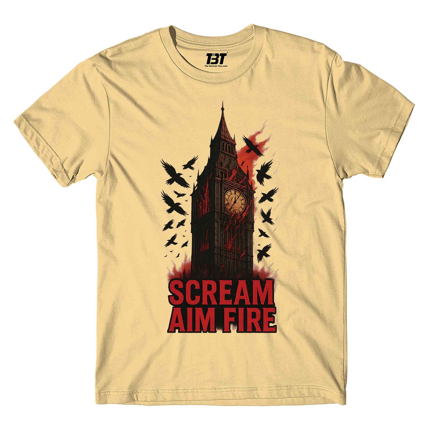 bullet for my valentine scream aim fire t-shirt music band buy online india the banyan tee tbt men women girls boys unisex beige