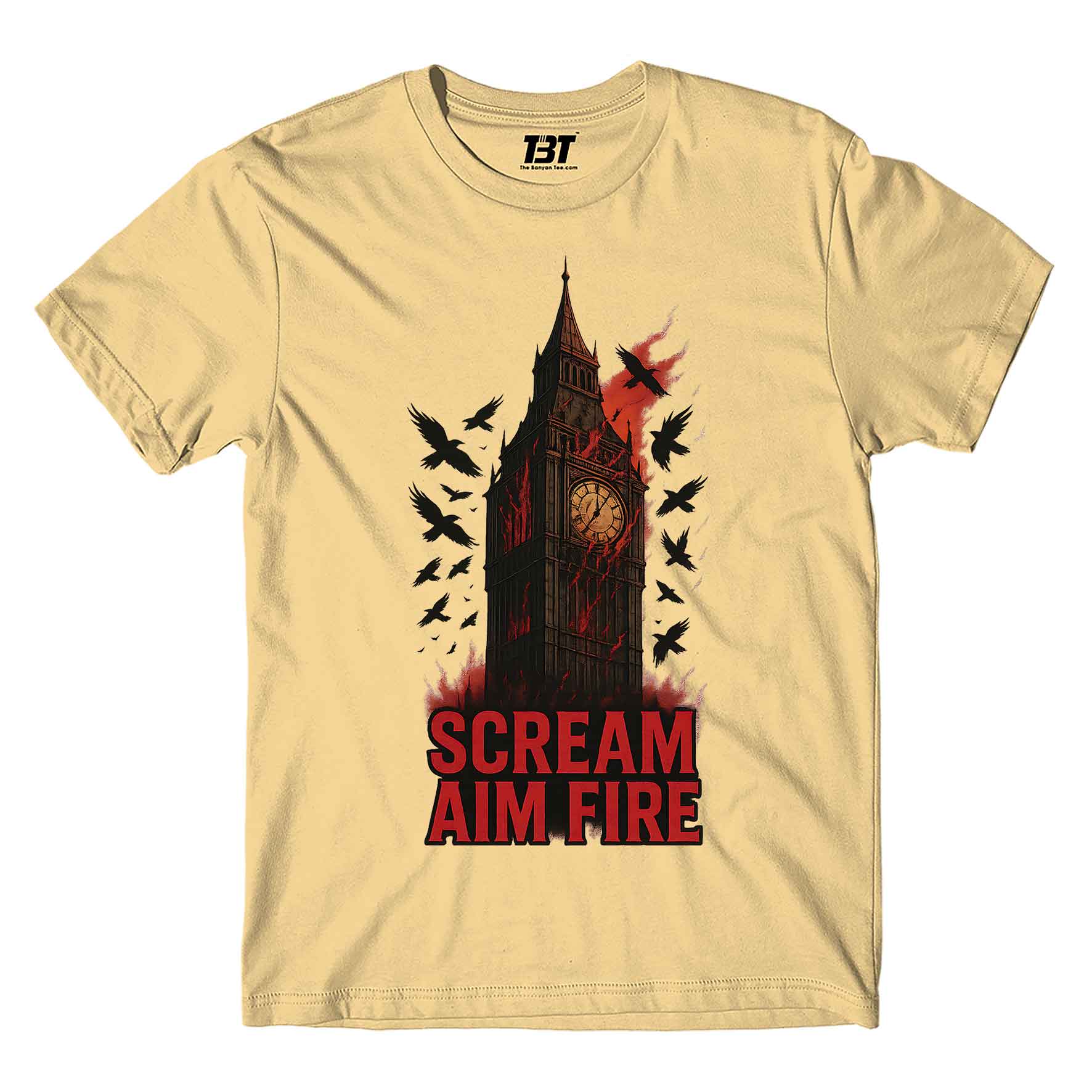 bullet for my valentine scream aim fire t-shirt music band buy online india the banyan tee tbt men women girls boys unisex beige