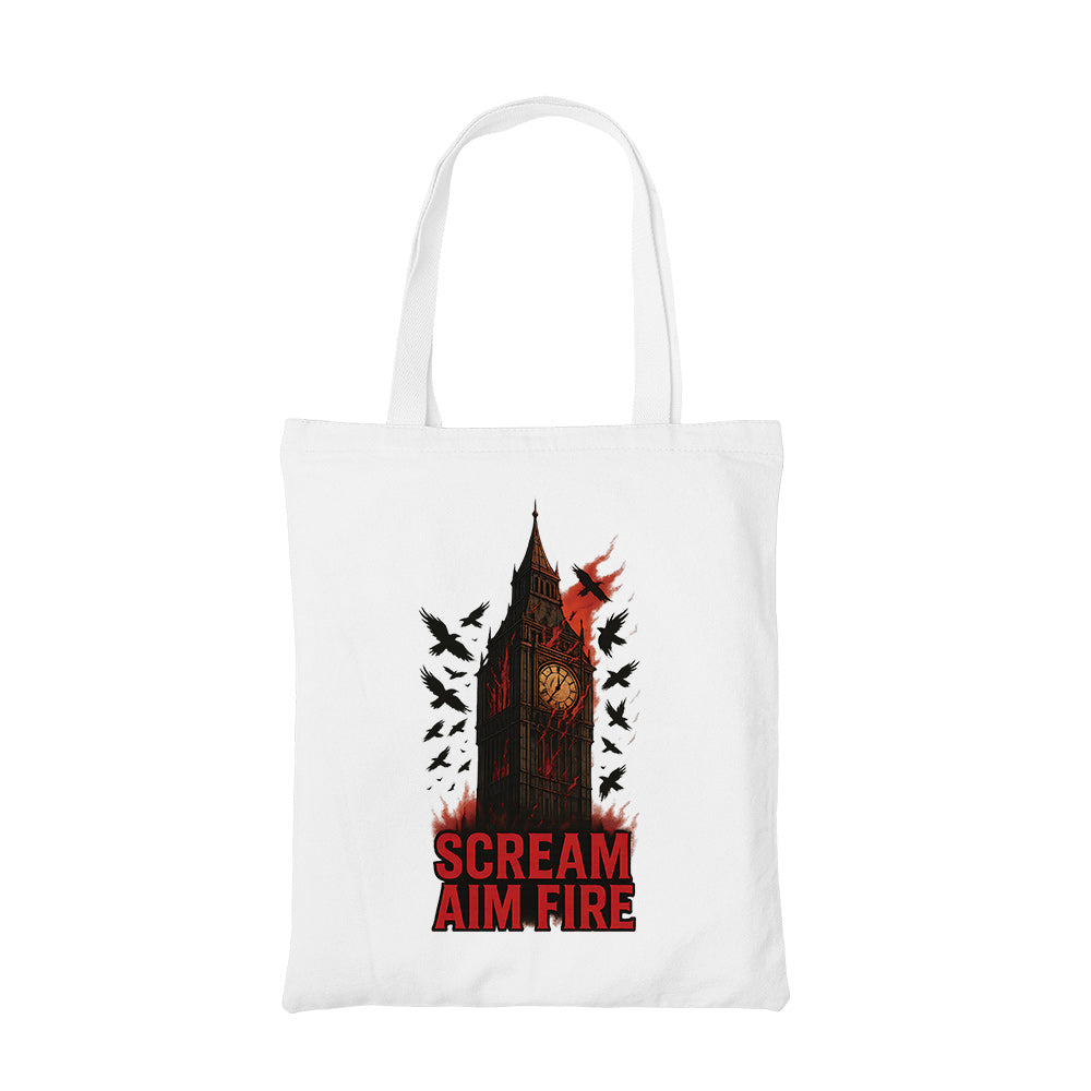 bullet for my valentine scream aim fire tote bag cotton printed music band buy online india the banyan tee tbt men women girls boys unisex  