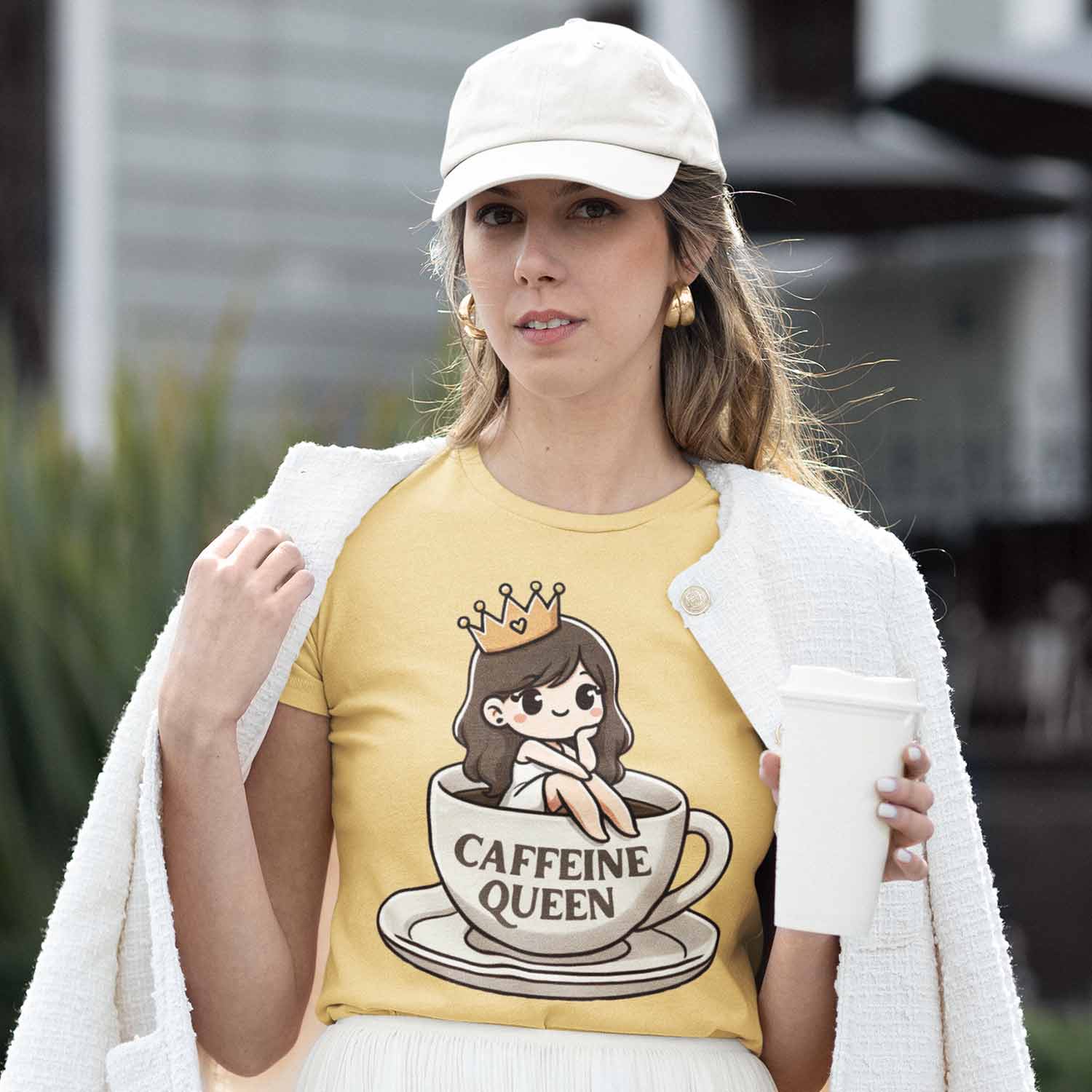 graphic caffeine queen t-shirt printed graphic stylish buy online india the banyan tee tbt men women girls boys unisex beige 