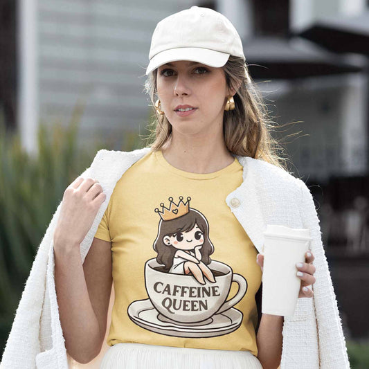 graphic caffeine queen t-shirt printed graphic stylish buy online india the banyan tee tbt men women girls boys unisex beige 