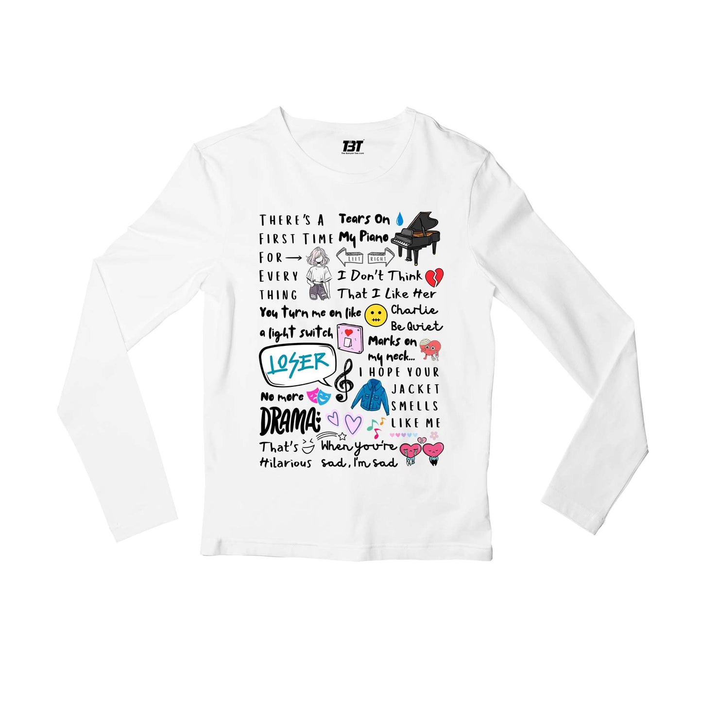 charlie puth doodle art full sleeves long sleeves music band buy online india the banyan tee tbt men women girls boys unisex white