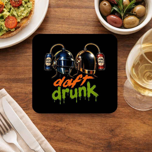 daft punk daft drunk coasters wooden table cups indian music band buy online india the banyan tee tbt men women girls boys unisex  