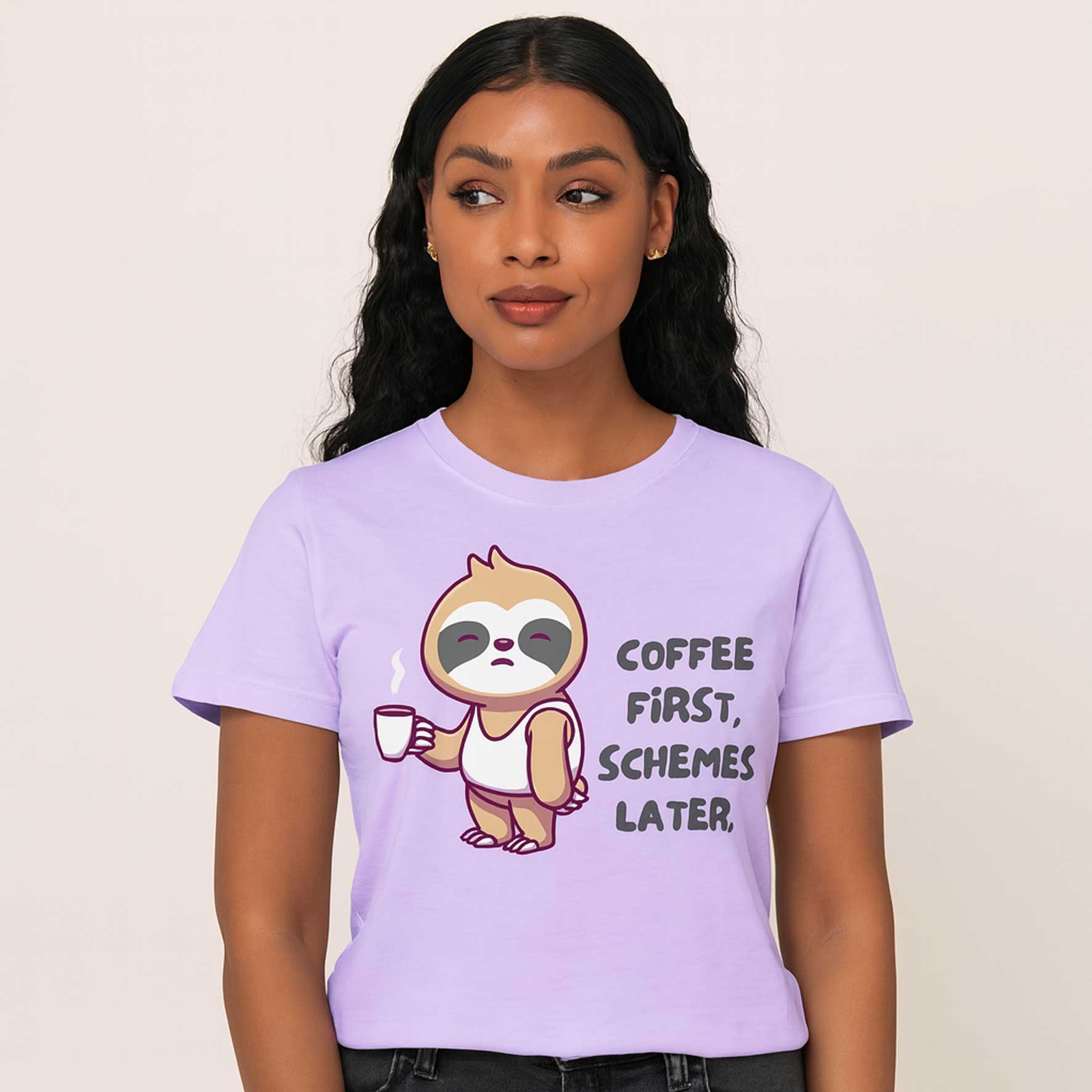 graphic coffee first schemes later t-shirt printed graphic stylish buy online india the banyan tee tbt men women girls boys unisex lavender 
