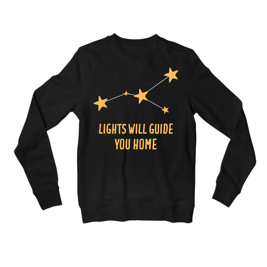 coldplay guiding lights sweatshirt upper winterwear music band buy online india the banyan tee tbt men women girls boys unisex black