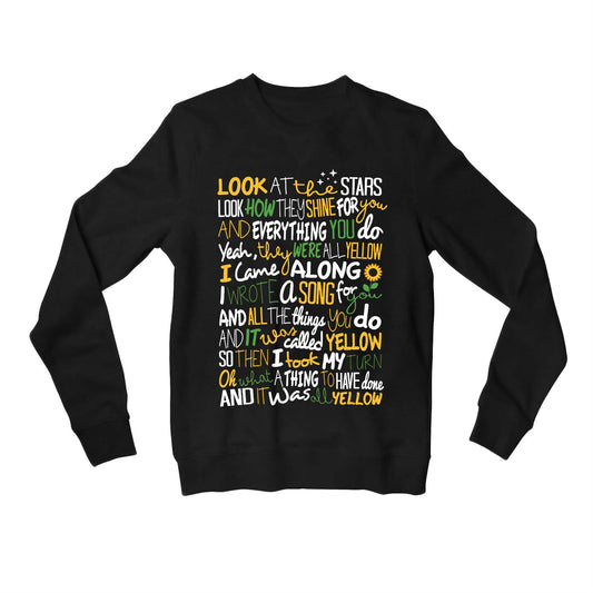 coldplay yellow sweatshirt upper winterwear music band buy online india the banyan tee tbt men women girls boys unisex black