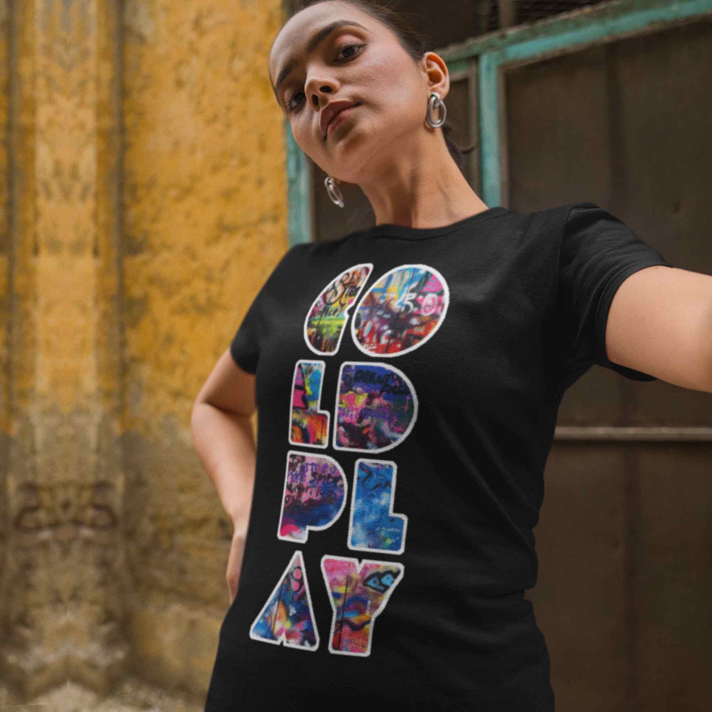 coldplay grafitti art t-shirt music band buy online india the banyan tee tbt men women girls boys unisex black