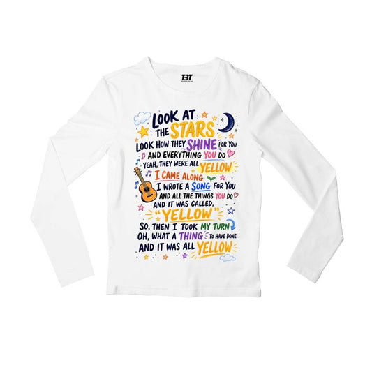 coldplay yellow scribbles full sleeves long sleeves music band buy online india the banyan tee tbt men women girls boys unisex white 