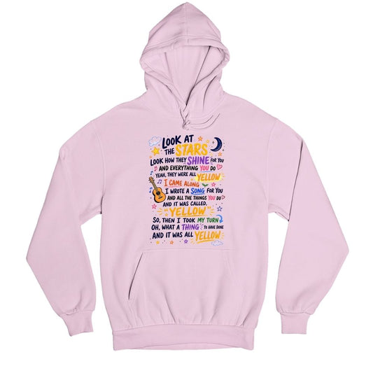 coldplay yellow scribbles hoodie hooded sweatshirt winterwear music band buy online india the banyan tee tbt men women girls boys unisex baby pink 